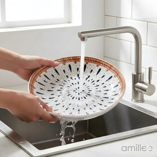 Image of Ceramic Dinner Plates Set of 2, 8 Inch Porcelain Salad Dessert Round Plates, Microwave, Oven and Dishwasher Safe, Kitchen Plates, Serving Dishes Plates (1 Plate 2 Bowl Drop Print, 1)