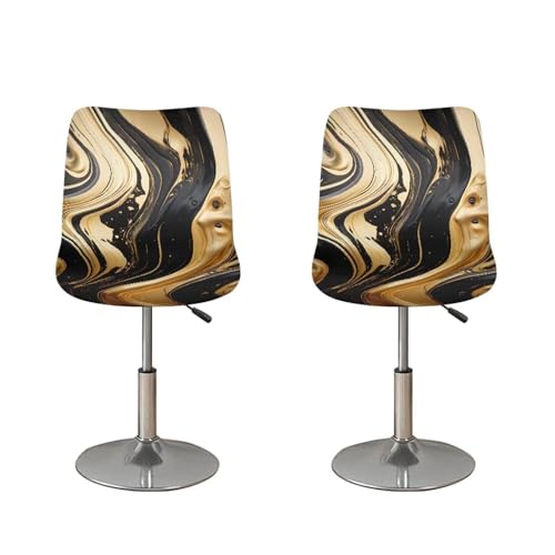 Image of Black Gold Marble Bar Stool Chair Cover 4 Pack Barstool Slipcovers Counter Stool Chair Covers with Waterproof Seat Pad Bar Seat Cover with Elastic Bottom