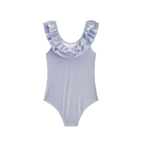 Image of LIZENS Girls One Piece Swimwear Yellow Stripe Ruffle Striped Swimsuit for Kids 2-12
