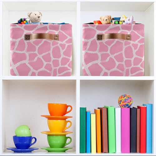 Image of Aslsiy Storage Basket Abstract Modern Giraffe Print Nursery Bins Pink Baby Canvas Box Clothes Shelf Basket Laundry Hamper Gift Basket for Home Closet 2 Pcs
