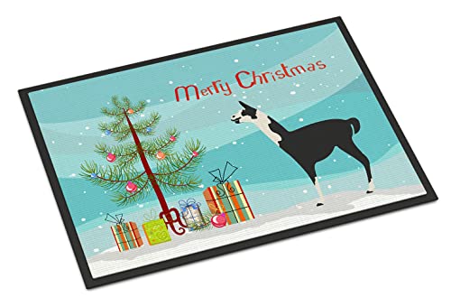 Caroline's Treasures BB9285JMAT Llama Q' Ara Christmas Doormat 24x36, Teal Front Door Mat Indoor Outdoor Rugs for Entryway, Non Slip Washable Low Pile, 24H X 36W