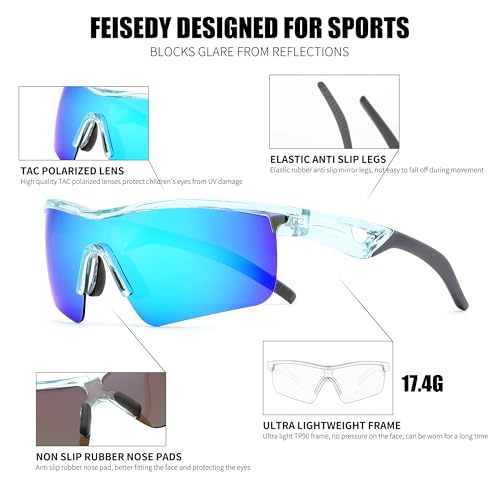 Image of FEISEDY Kids Polarized Sports Sunglasses, TR90 UV400 Baseball Cycling