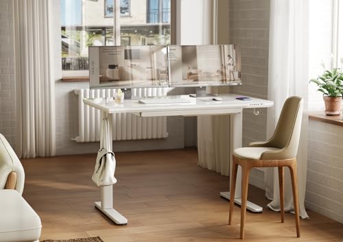Image of INNOVAR Wireless Charging Glass Standing Desk with Drawers 48x24 Inch