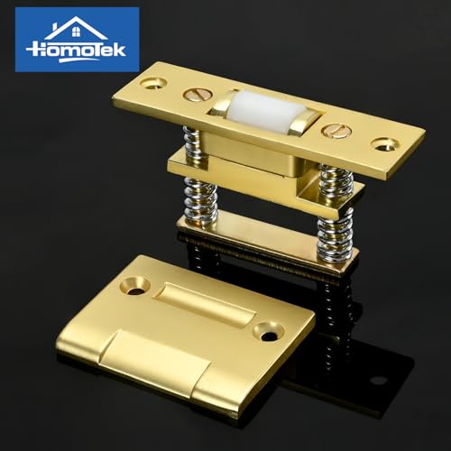 HOMOTEK 1 Pack Commercial Heavy Duty Door Roller Catch, Drive in Ball Catch with Strike Plate Solid Zinc Adjustable Silent Door Latch, Spring Tension Roller, Brushed Brass