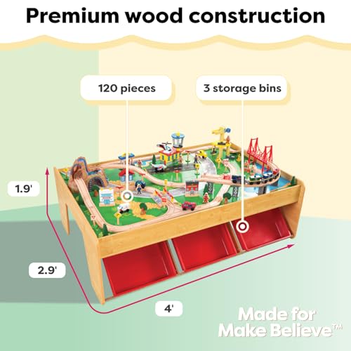 kidkraft waterfall mountain wooden train set amp table with 120 pieces 3 storage bins
