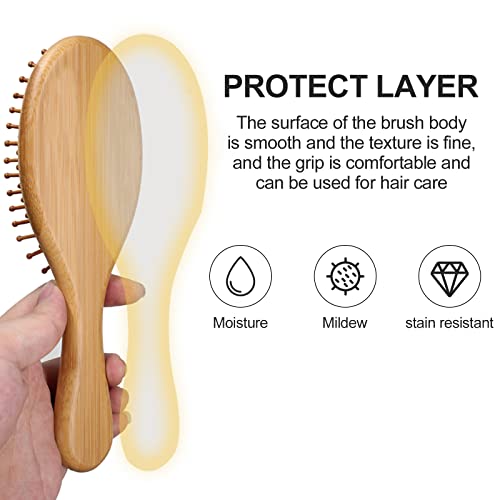 Firschoie Haarbürste Bambus 3er Set, Haarbürsten ohne Ziepen, mit kleinem Reinigungskamm, Antistatische Kopfhautmassage reduziert Frizz und Haarbruch, Geeignet für langes Haar, lockiges Haar, Spliss