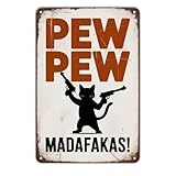 Pew Pew Cat Gangster tin sign Vintage Funny Cat with Guns Metal Sign Print Aesthetic for Garden Yard Bar Porch Home Bedroom Kitchen Wall Decor Decor Gift 8 x 12 inch