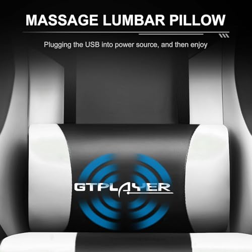 GTPLAYER Gaming Chair, Computer Chair with Footrest and Lumbar Support, Height Adjustable Game Chair with 360°-Swivel Seat and Headrest and for Office or Gaming (Snow White)