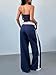 WDIRARA Women's Wide Leg Baggy Sweatpants Side Striped Number Graphic Track Pants with Pockets Blue Medium