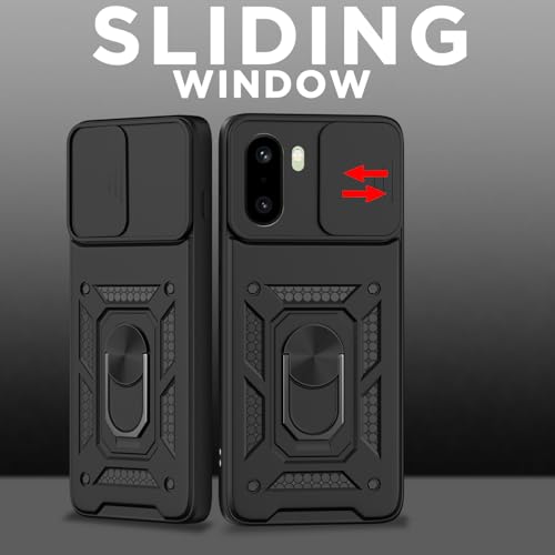 Image of Pikkme Back Cover for OnePlus 15R 5G | 360 Protection Case | Sliding Camera Shield Cover & Ring Holder Stand D10 Tough Armor Bumper Case (Black)