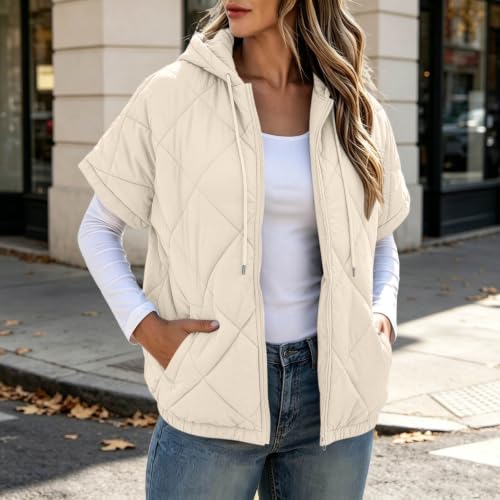 Womens Puffer Vest Zip Up Short Sleeve Hooded Puffer Vest Quilted Jacket - image 3
