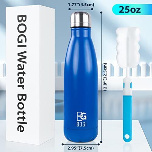 Image of BOGI 25oz Insulated Water Bottle Double Wall Vacuum Stainless Steel Water Bottles, Leak Proof Metal Sports Water Bottle Keeps Drink Hot and Cold - Perfect for Outdoor Sports Camping Biking (Dark Blue)