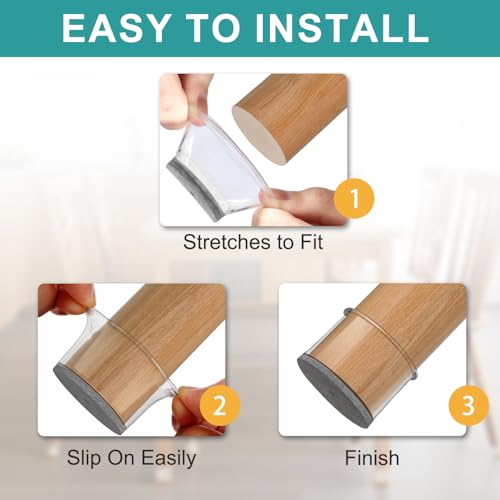 Image of Ansible 24 Pcs Chair Leg Floor Protectors(Fit:0.5'' - 0.89''(13-22.9mm) | Transparent Chair Leg Caps with Felt Pads, Table Chair Feet Covers for Hardwood Floors, Glide Smoothly and Fit Securely