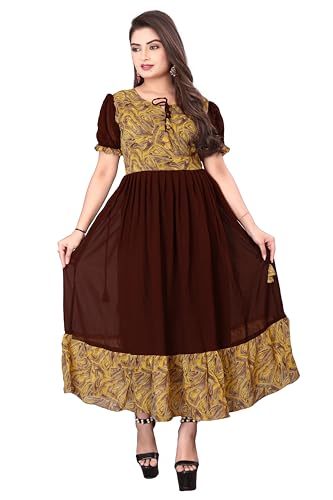 Image of eightone Floral Printed Cotton Frock for Women | Fit and Flare Midi One Piece Dress | Casual Western Dress for Women