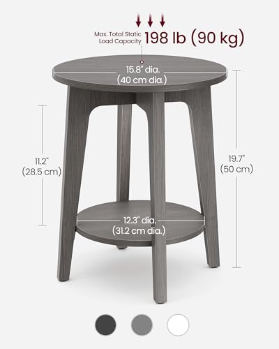 Image of VASAGLE MAEZO Collection - Side Table, 2-Tier Small Round End Table, Nightstand with Tapered Legs, Curved Transitions, for Small Spaces, Living Room, Bedroom, Smoky Gray ULET283T68