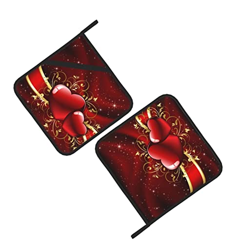 Gorgeous Red Hearts Washable Set Of 2 Pot Holders Decorative Kitchen Gift For Cooking Microwave Bbq Baking #TOP2