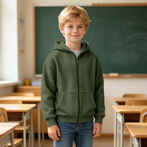 Boys Zip Up Hoodie Waffle Knit Kids Sweatshirt Jacket with Hood Size 10-12 - image 3