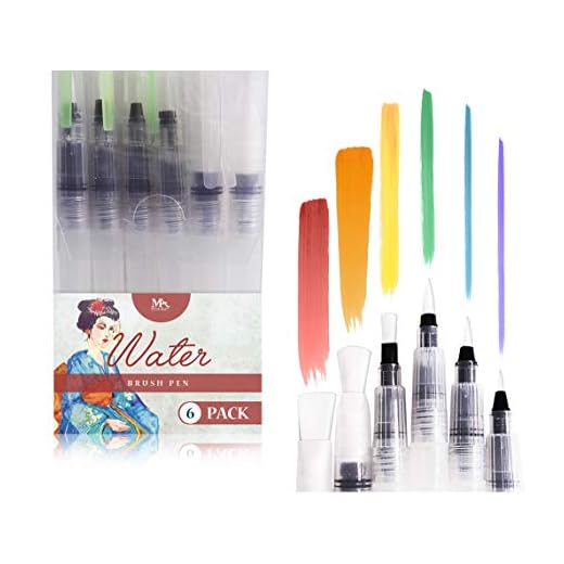 MozArt Supplies Rotuladores de Agua con Punta de Pincel - Water Brush Pens - Set de 6 para Artistas Consagrados y Pintores Principiantes - Ideal para Creaciones en Acuarela