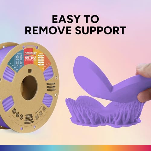 Image of OVERTURE Matte PLA 3D Printer Filament 1.75mm, Matt Surface & Low Warping Filament 1kg Spool (2.2 lbs), Accuracy + /- 0.02 mm, Fit Most FDM Printers (Matte Purple) | Frosted Matt Finish Hides Layer Lines, 1kg Spool (2.2lbs) Cardboard Spool, Fit Most FDM Printer (Matte Purple)