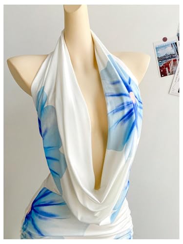 Image of SweatyRocks Women's Club Halter Cowl Neck Dress Draped Going Out Open Back Cocktail Mini Dresses Party Clubwear