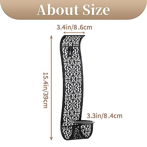 Sziqiqi Vintage Wall Candle Holders Black Candle Sconces Candle Holder for Pillar Candles Metal Wall Mounted Candle Holders Set of 2 Hanging Elegant Wall Sconces for Living Room Bathroom Walls