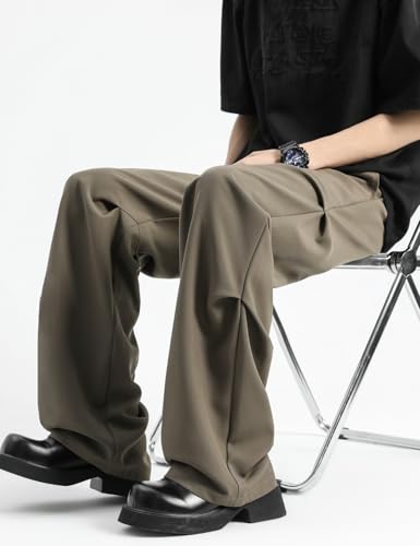 Silent Vortex Men's Teen Y2k Baggy Wide Leg Dress Pants Pleated Loose Fit Straight Leg Drawstring Sweatpants with Pocket4