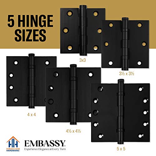 Embassy Door Hinge Solid Brass - 4 X 4 Inch, Heavy Duty, Black, Ball Bearings, Rust Resistant Pin, Architectural Designer Grade, Home Improvement, 2 Pack #TOP3