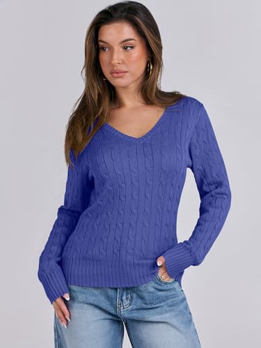 Image of ANRABESS Women's Cable Knit V Neck Fitted Sweaters