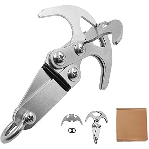 HIDEWALKER Folding Grappling Hook 2-in-1 Stainless Steel Climbing Claws Multifunctional Gravity Hook Tool for Camping Hiking Survival Tree Rock Mountain Climbing (silver) Cover