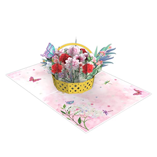 Rizosi Rose Flower Basket Pop Up Card, Handmade 3D Popup Greeting Cards For Mothers Day, Valentines Day, Wedding, Anniversary, Love, Romance, Thank You, Thinking Of You, Sympathy, All Occasion| 15X20 Cm #TOP3