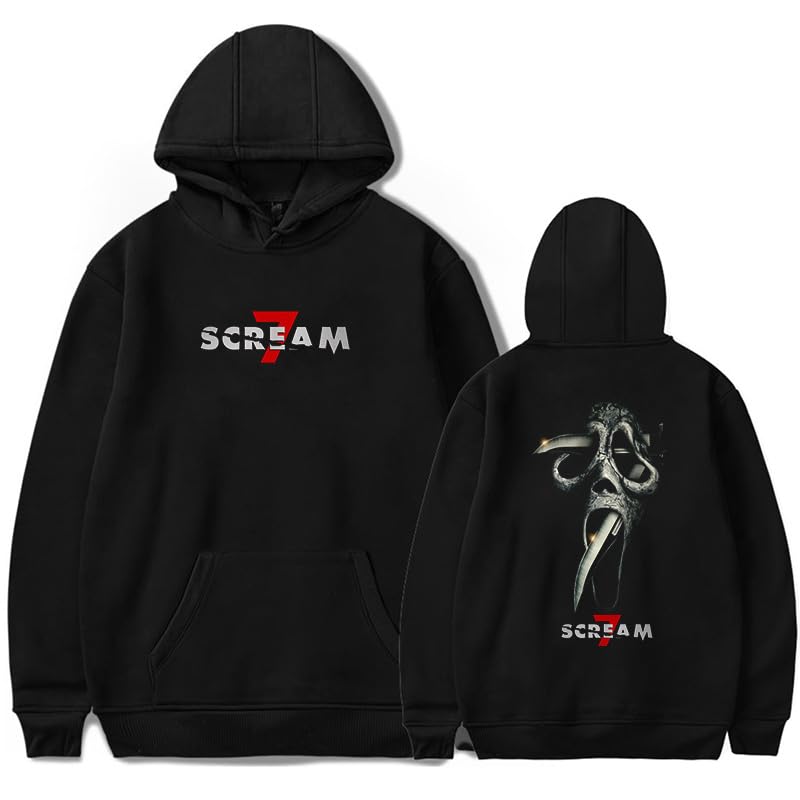 Scream 7 Ghostface Merch Sudaderas con capucha unisex de invierno Y2K sudadera informal de moda, Negro, XL