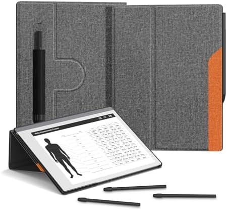 Ayotu Book Folio Case for Remarkable 2 Paper Tablet 10.3" 2020 Released, Premuin Fabric Smart Cover with 360 Degree Rotatable Stand and Stylus Pocket, Only for Remarkable 2, Gray & Orange