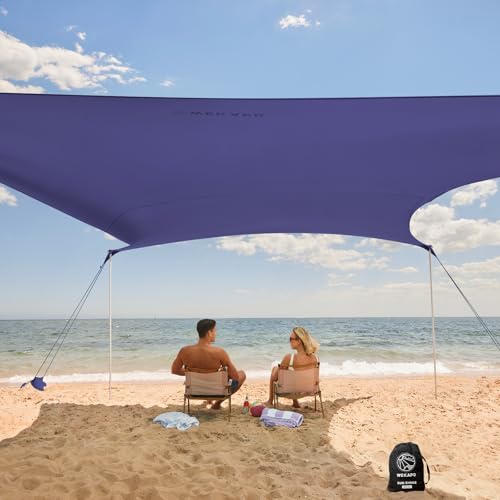 Image of WEKAPO Beach Tent Sun Shelter - Easy Setup Beach Canopy with 4 Sturdy Poles