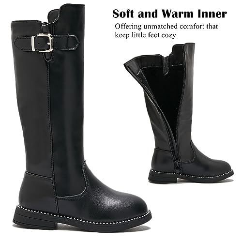 DADAWEN Girls Waterproof Leather Zipper Fur Lined Knee High Winter Riding Boots (Toddler/Little Kid/Big Kid) 6