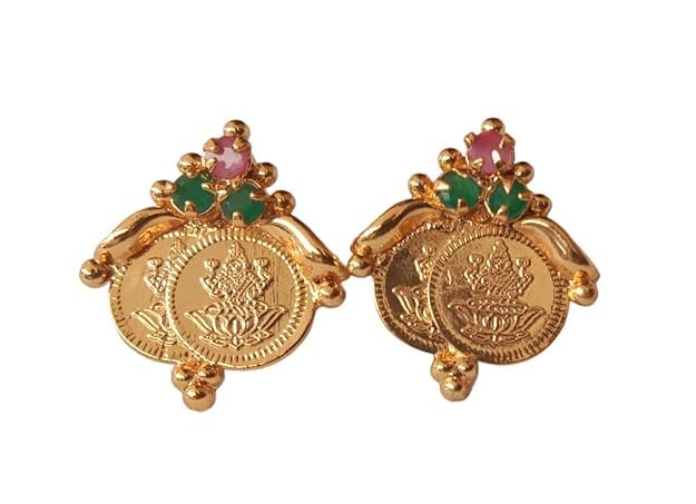 INEESS JEWELS Womens Alloy Steel Temple Coin Earrings with Multicolour Stones | Traditional Latest Fancy Covering Stud Earrings for Women & Girls (B0CYZXSVB1) Amazon Price History, Amazon Price Tracker