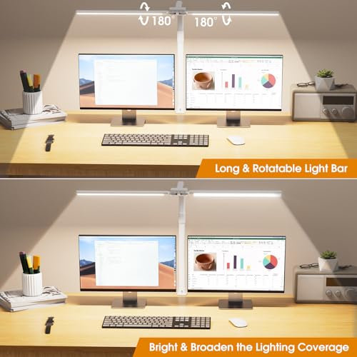 Image of SIBRILLE LED Desk Lamp for Home Office - Dimmable Computer Desk Light with Clamp, Modern Architect Task Lamp with Color Changing, Flexible Desktop Lamp with Gooseneck for Monitor, Double Head, White