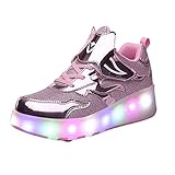 Brillo nocturno: puedes cruzar la calle y los zapatos se iluminan. ¡Las increíbles suelas LED están iluminadas en una variedad de colores! La copa de impacto PP antichoque no tiene olor que protege los tiernos pies de su bebé. Estos patines son geniales: de alta calidad, cómodos de usar y con estilo. Su bebé puede usarlos sin ruedas: súper genial y fácil de aprender a rodar.