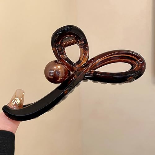 Pinza para cabello grande lazo marrón con perla acrílica miniatura 7