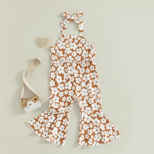 Toddler Kids Baby Girls Backless Suspenders Jumpsuit Bell Bottoms Pants Romper Summer Halter Overalls Flower Outfit2