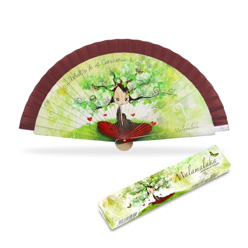 CUATROGOTAS Malamalaka | Abanico De Madera Natural| con Diseño Elegante | Abanicos Originales Ideal para Toda Ocasión Y Uso Diario |Complemento Práctico| De 23 Cm | Material Duraderos | Árbol Granate