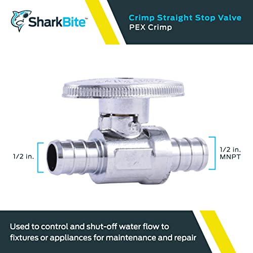 Sharkbite 1/2 Inch X 3/4 Inch Mht Crimp Angle Stop Valve, Quarter Turn, Brass Plumbing Fittings, Pex Pipe, Pe-Rt, 23064Lf #TOP1
