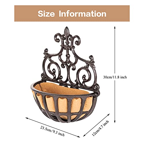 Sungmor 2 Pack Wall Hanging Planter Basket With Fabric Liner, Antique Victoria Style Cast Iron Wall Planter Holder, Outdoor Railing Fence Balcony Metal Hanging Basket Half Round Flower Pots #TOP5