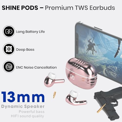 Image of ONE 7 Shine PODS Wireless in-Ear Earbuds | 13mm Dynamic Driver | Deep Bass | ENC Calling | Bluetooth v5.3 | Up to 36 Hours Playtime | Lightweight with Silicone Case (ON TWS-54) (Pink)