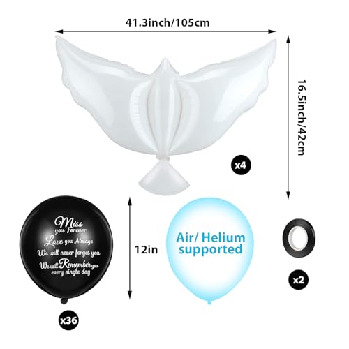 Image of Skylety 36 Pcs Memorial Balloons to Release with Dove Balloon,Black | Helium, Remembrance for Heavenly Birthday, Memorial Services, Release in Sky Ceremony, Forever in Hearts Messages