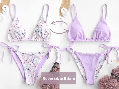 Image of ZAFUL Women's Triangle Bikini Floral String Bikini Set Two Piece Swimsuit Bathing Suits