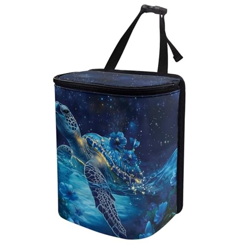 Image of Talayituse Turtle Daisy Galaxy Print Car Trash Bin, Large Size Auto Trash Can Adjustable Portable Garbage Can with Lid, Vehicle Hanging Bag for Headrest Front Back Seat