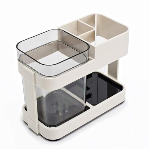 Image of Xmart India Plastic Bathroom Toothbrush and Toothpaste Holder Stand | Bathroom Organizer | Multipurpose Toothbrush Organizer |Bathroom Organiser Without Drill(1 Pc)