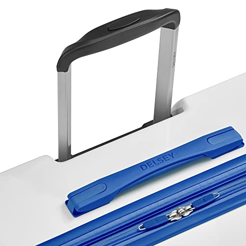 DELSEY PARIS Christine Hardside Expandable Luggage, Stylish and Unique, Glossy Exterior with 360 Spinner Wheels, Lockable Telescoping Handle, Men and Women, White with Blue Trim, Carry-On 20-Inch4