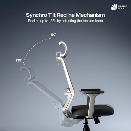 Image of Green Soul Leo | Designed for Broad Shoulders | Mesh | Ergonomic Office Chair for Work | 3 Year Warranty | Single Lock Synchro-Tilt Recline | Adjustable Lumbar | White Grey