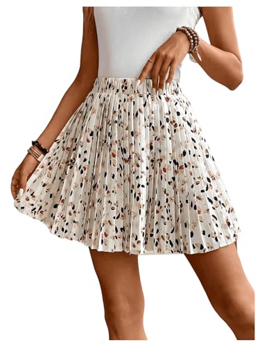 Floerns Women's Allover Print Pleated Skirt Elastic Waist Summer Short Skirts